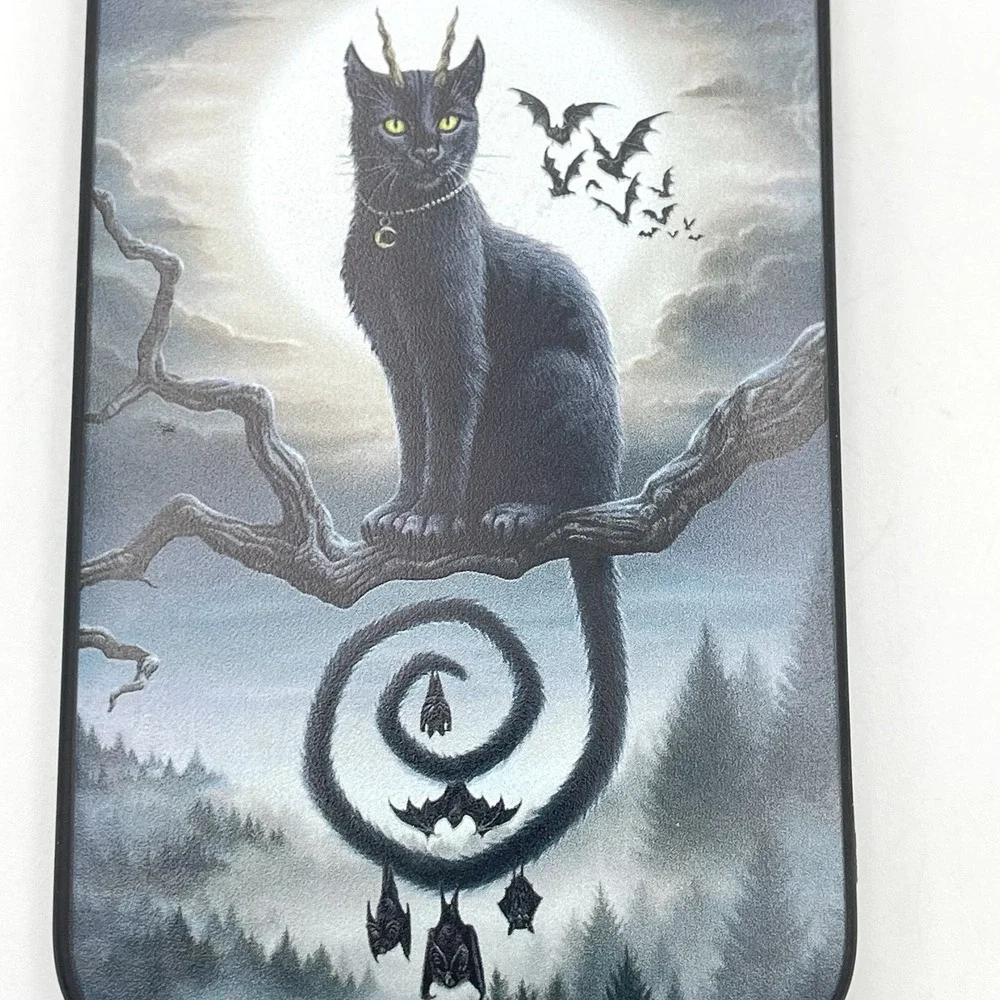 New iPhone 13 Gothic‎ Black Cat Bat Moon Phone Case Halloween Fantasy